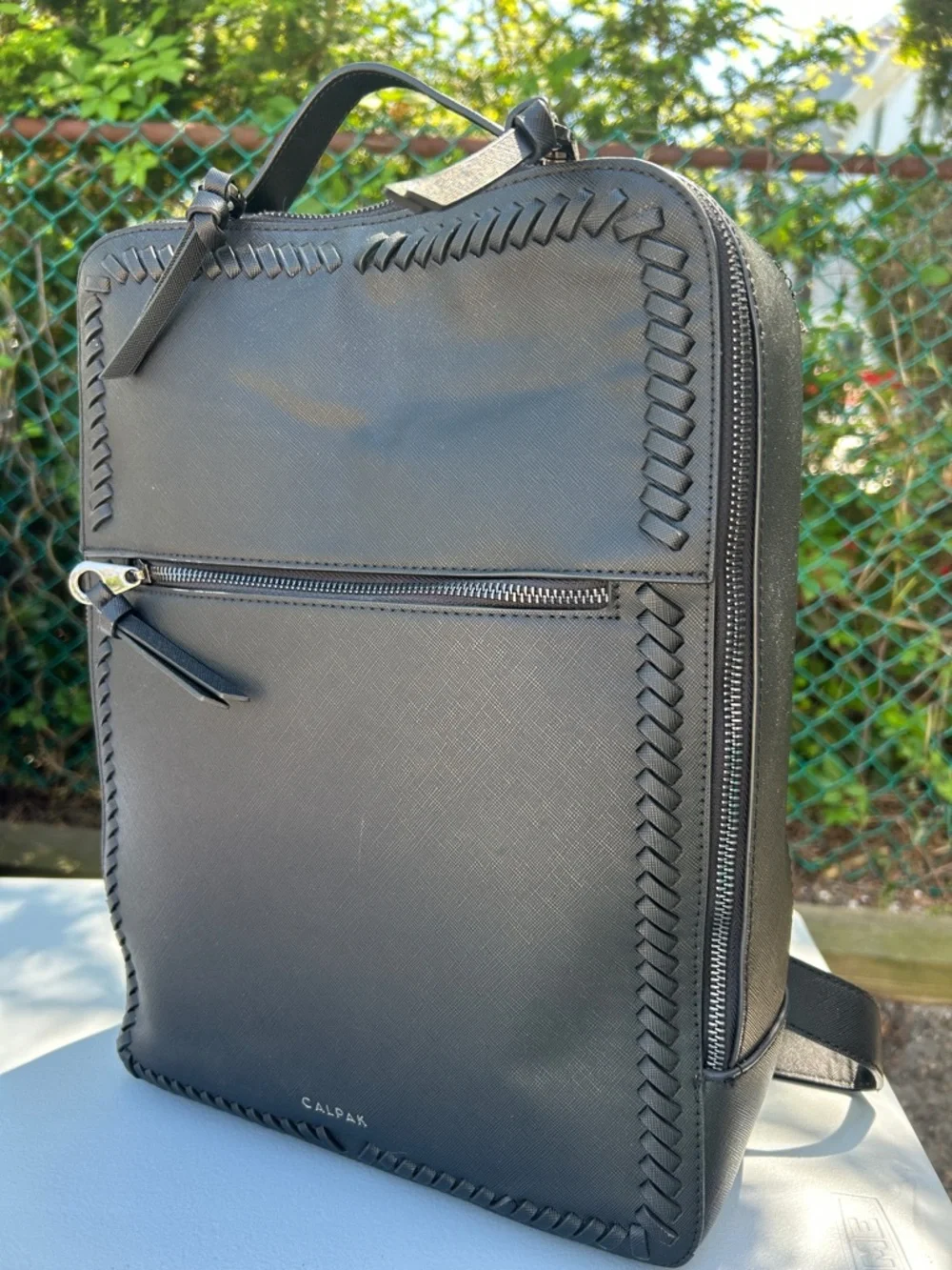 Calpak Black Leather Laptop Backpack